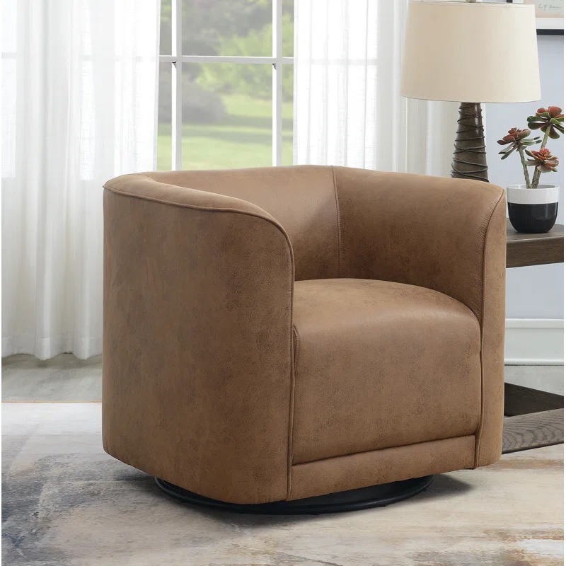 Cordoba swivel barrel chair in Badlands Saddle Brown Performance Faux Leather